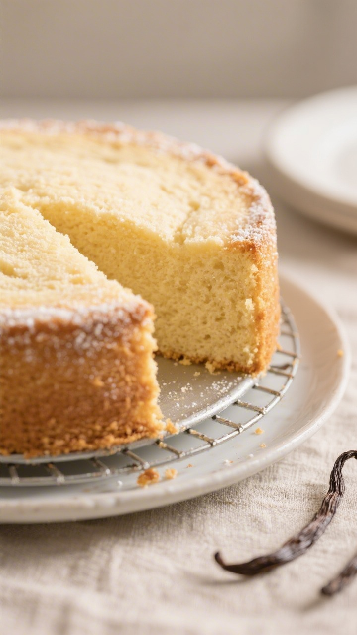 Close-up detail – Freshly unmolded classic vanilla pressure-cooker cake on a cooling rack, pale go