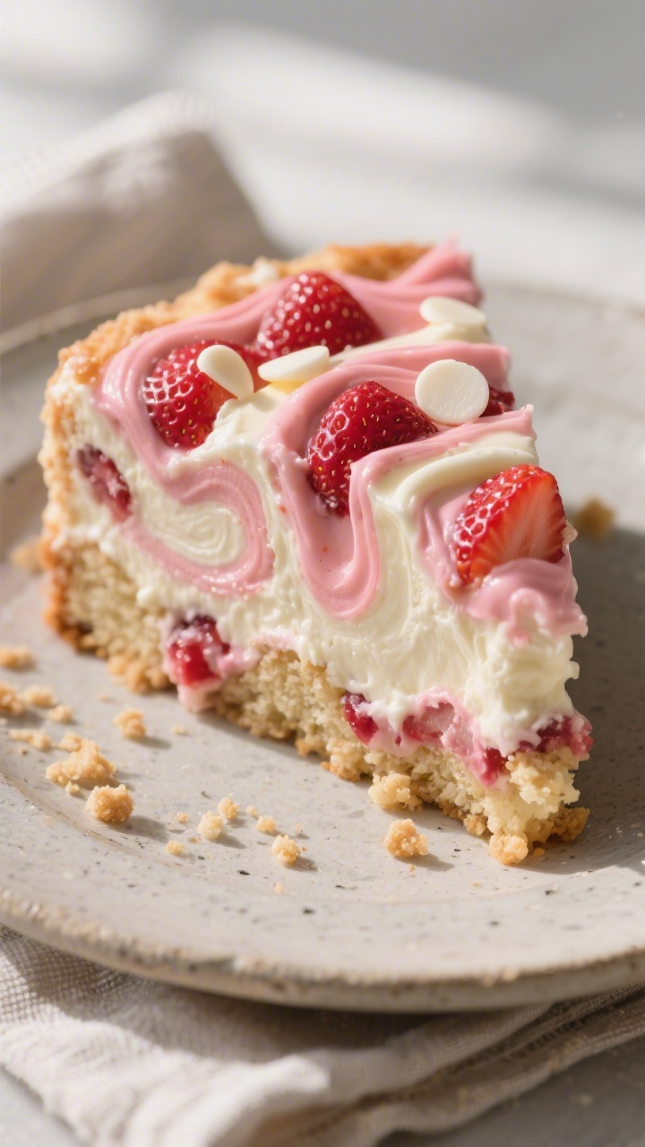 Close-up detail shot: A slice of Strawberry Earthquake Cake just out of the pressure cooker, showing
