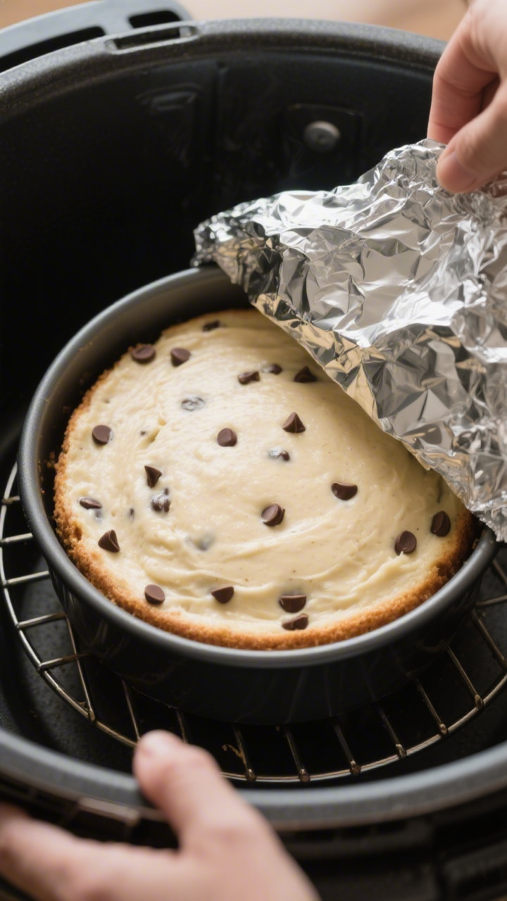 Cooking process: Overhead shot of the 7-inch cake pan loaded onto a trivet inside an open pressure c