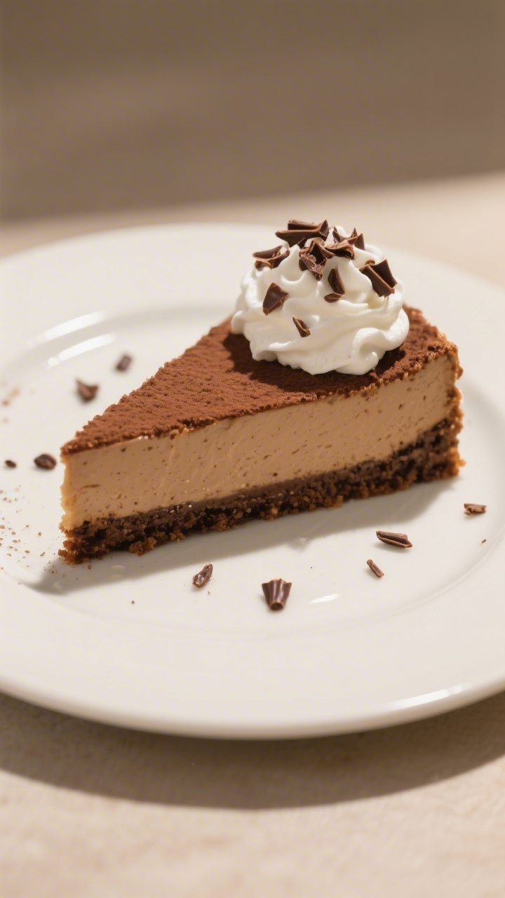 Final dish presentation: A single, thick slice of the coffee–espresso torte plated on a matte whit