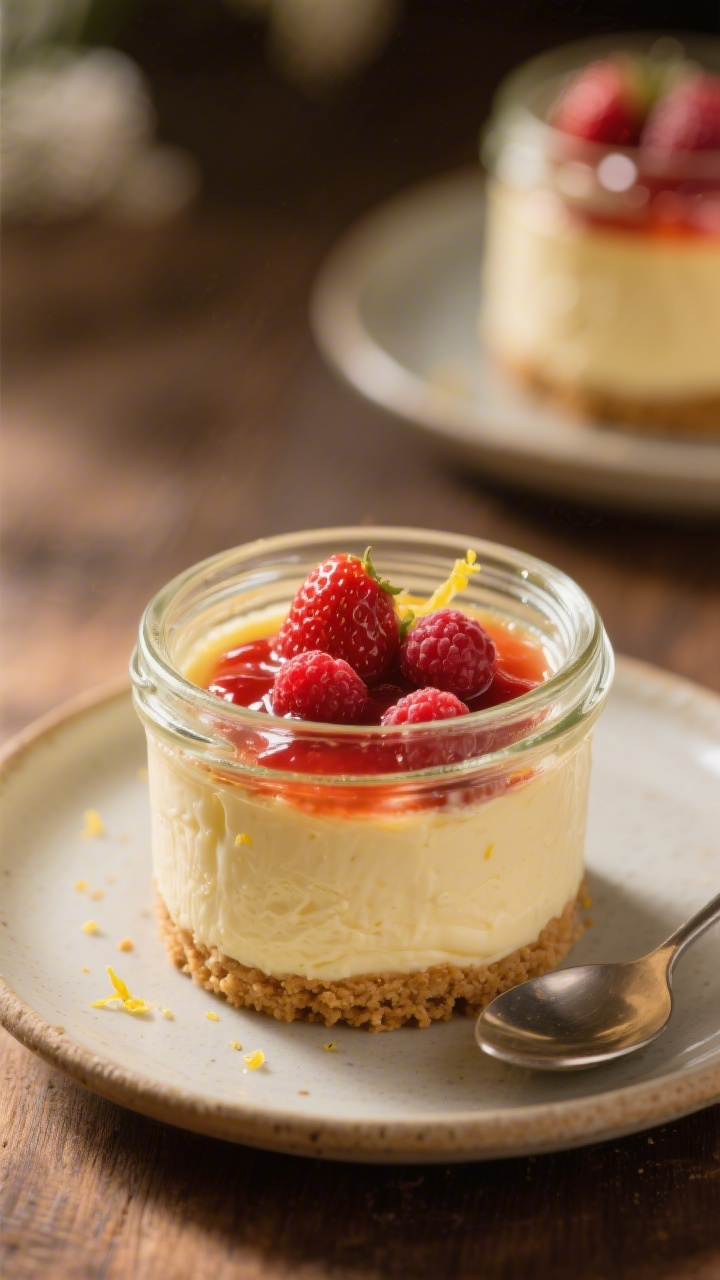 Final presentation beauty shot at 45 degrees of a single cheesecake jar showcasing the classic versi