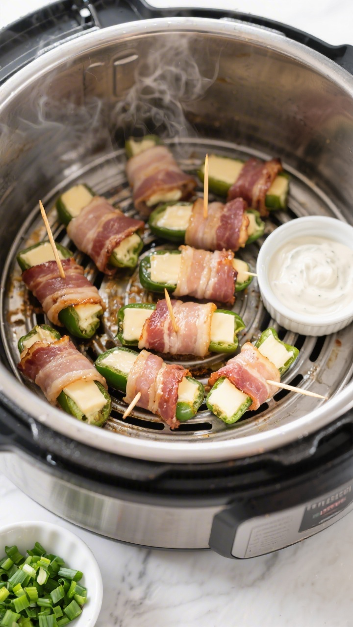 Cooking process: Overhead shot of Instant Pot trivet loaded with cooked (but not yet crisped) bacon-