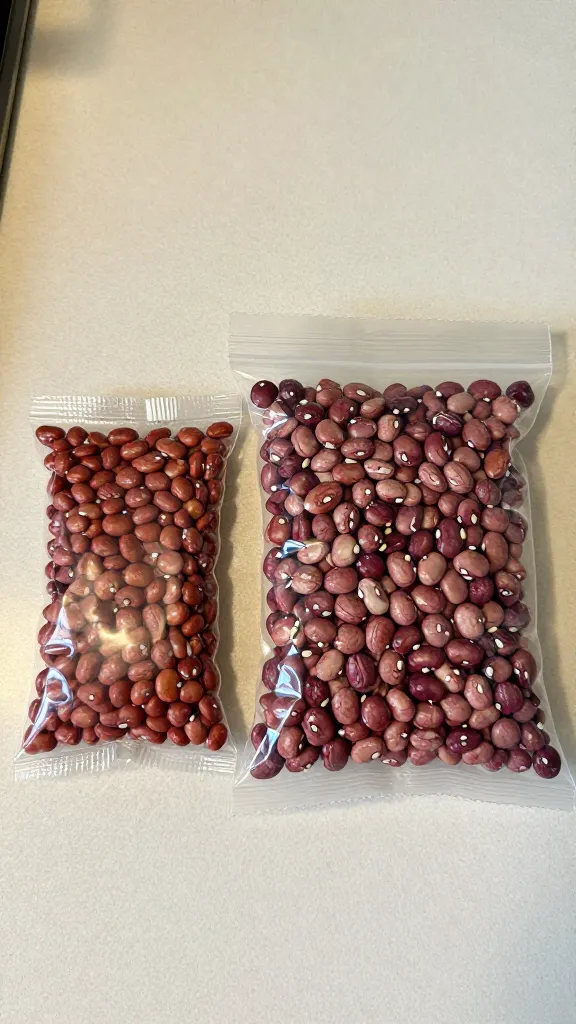 ham seasoning packet beside dry Hurst beans, studio lighting