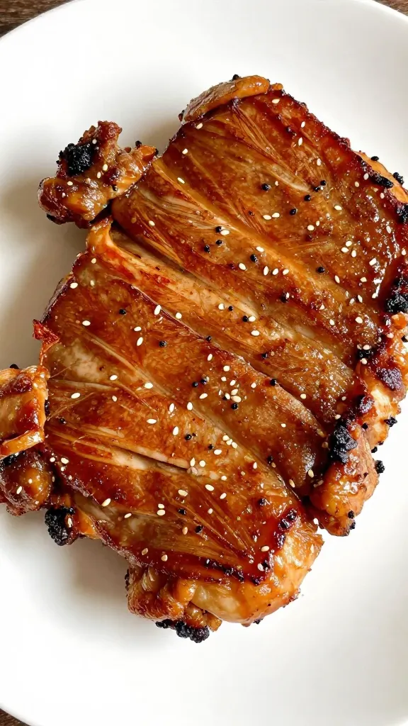 closeup of saucy pressure-cooked pork chop on white plate