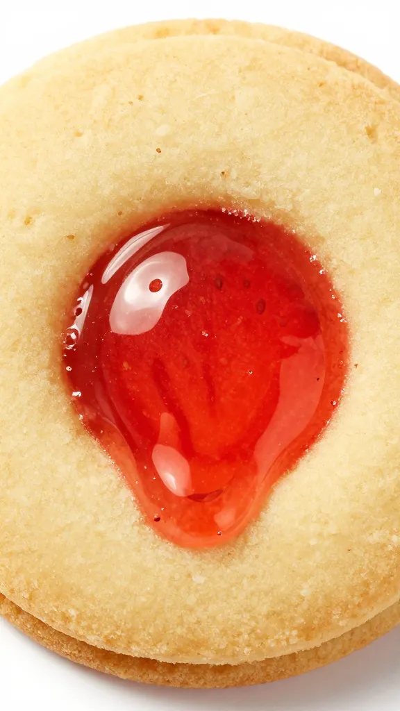 macro shot of vanilla cookie with dripping strawberry center