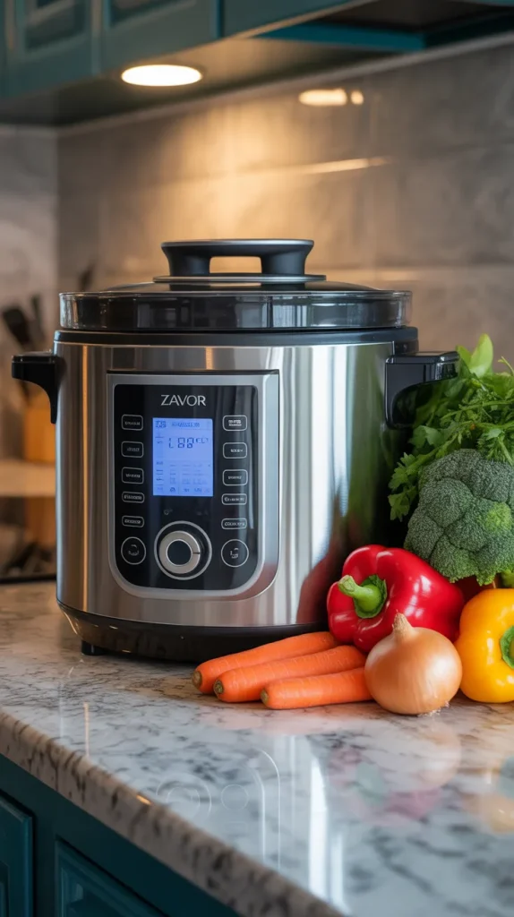 A Zavor Pressure Cooker on a kitchen counter 