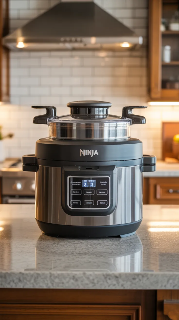 A Ninja Foodi Pressure Cooker on a kitchen counter 