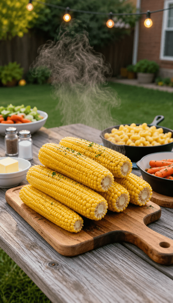 Rustic summer picnic with fresh corn