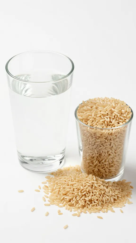 25 cups water beside brown rice cup
