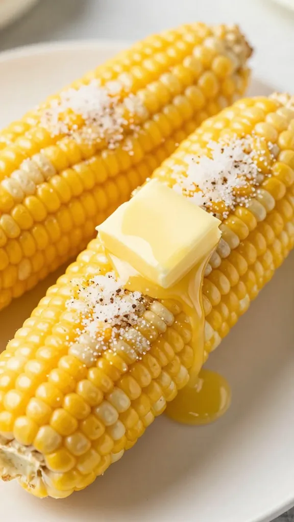 salted corn on the cob with melting butter pat