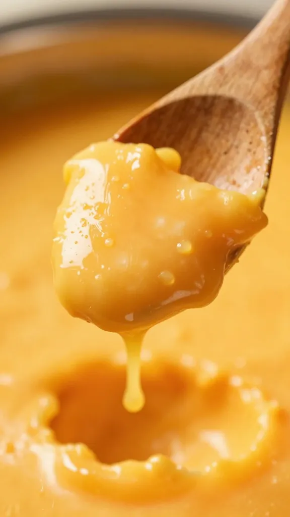 wooden spoon lifting gooey cheddar mac, tight macro shot