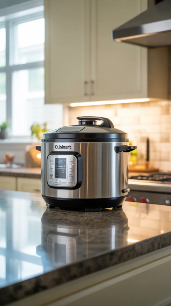 A Cuisinart Pressure Cooker on a kitchen counter 